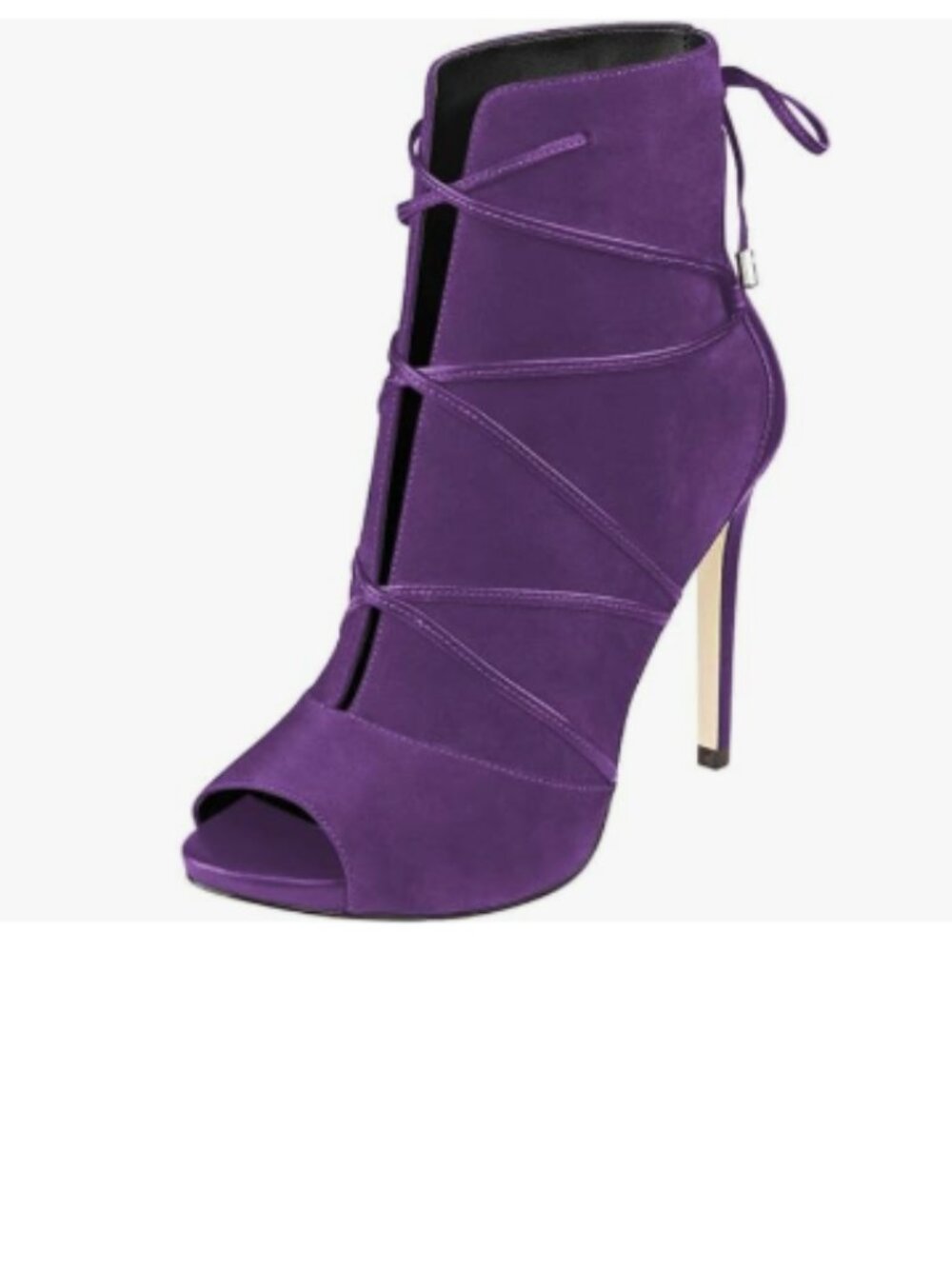 YDN Dark Violet Peep Toe Faux Suede Platform Stiletto High Heels Ankle Booties